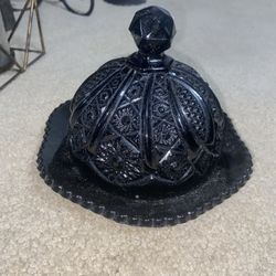 Vintage Black Tiara Monarch Indiana Glass Covered Butter Dish