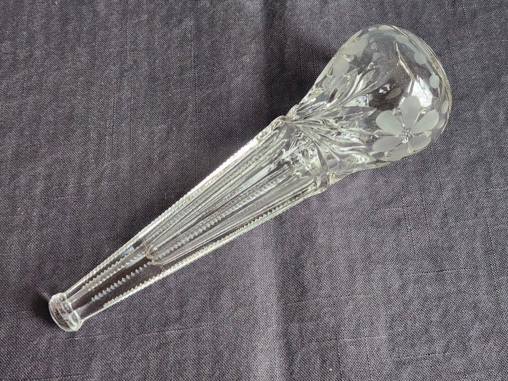 Antique Auto Car Glass Crystal Bud Flower Vase Etched Bouquet Holder 7.8"