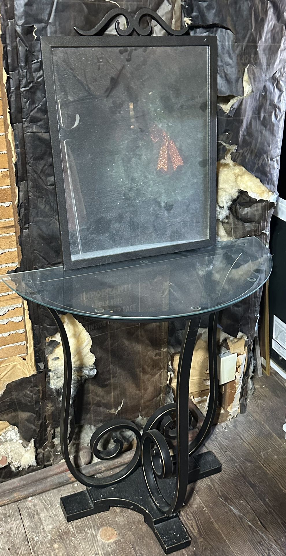 Wrought Iron Half Round Foyer Table With Mirror
