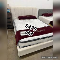 White boucle fabric full size bed frame - October Sale 