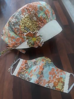 Reversible bouffant style scrub cap with matching mask