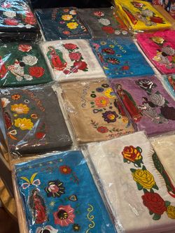 Embroidered Floral Mexican Fabric Scarves Set