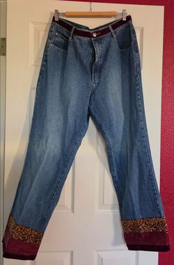 Light Wash Jeans with Velvet and Brocade Trim