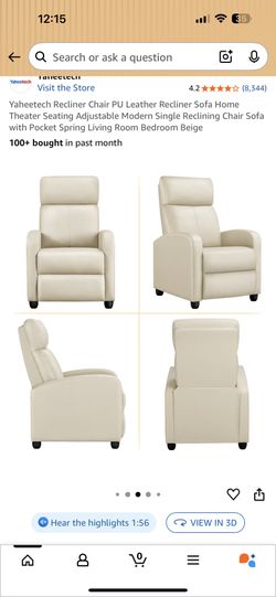 Modern Single Reclining Chair Sofa with Pocket Spring Living Room Bedroom Beige