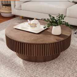 Noble House
Leigh 31.5 in. Brown Round MDF Wood Coffee Table with Storage, Fluted Design, Walnut