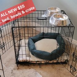 Brand New 24"x18"x21 Dog Crate 2 Door Folding Dog Kennel & Tray Ez Clean Portable Puppy Cage $40/ Add A Bed & 2 Bowls $15 Jaula De Mascota Nuevo