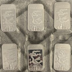(10) one troy ounce .999 silver bars - Year of the Dragon 2012
