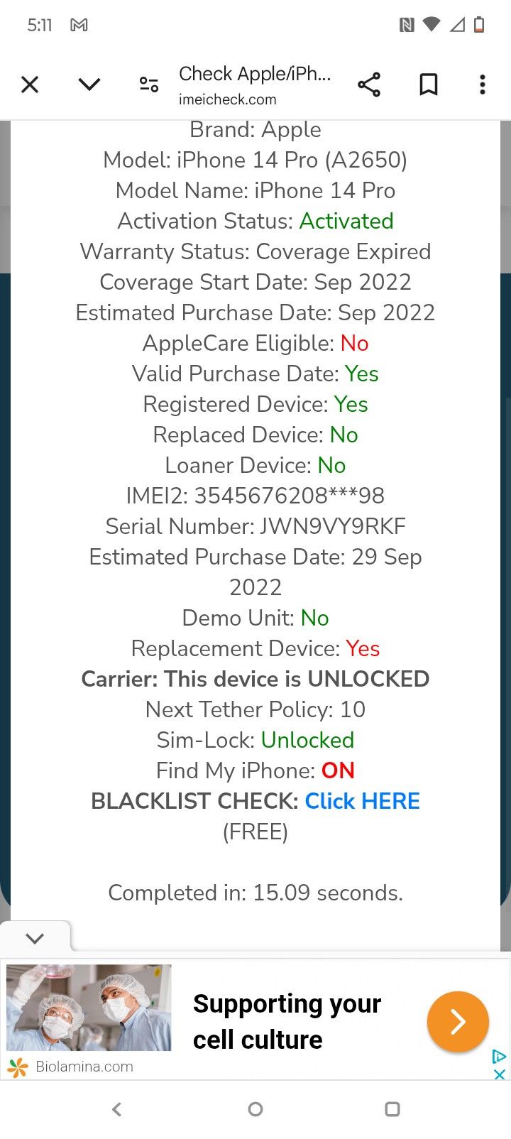 iPhone 14 Pro Icloud Locked Sold As Is