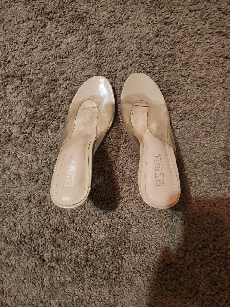 Clear And Tan High Heels