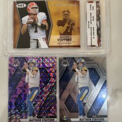 2009 Sage Hit Matthew Stafford RC Graded 10 Plus 2 Mosaic Stafford CardsMVP RAMS