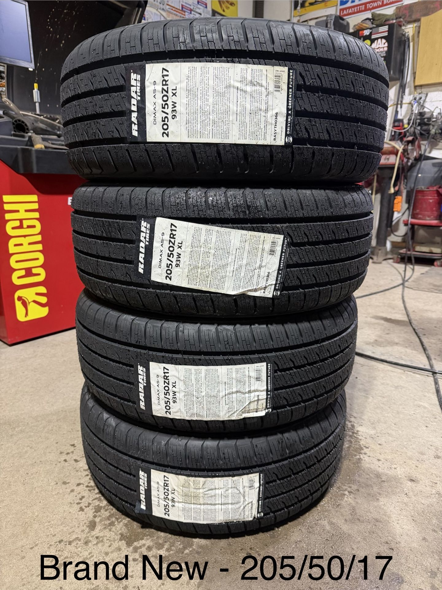 (4) - 205/50/17 Radar Dimax AS-9 All Season Tires