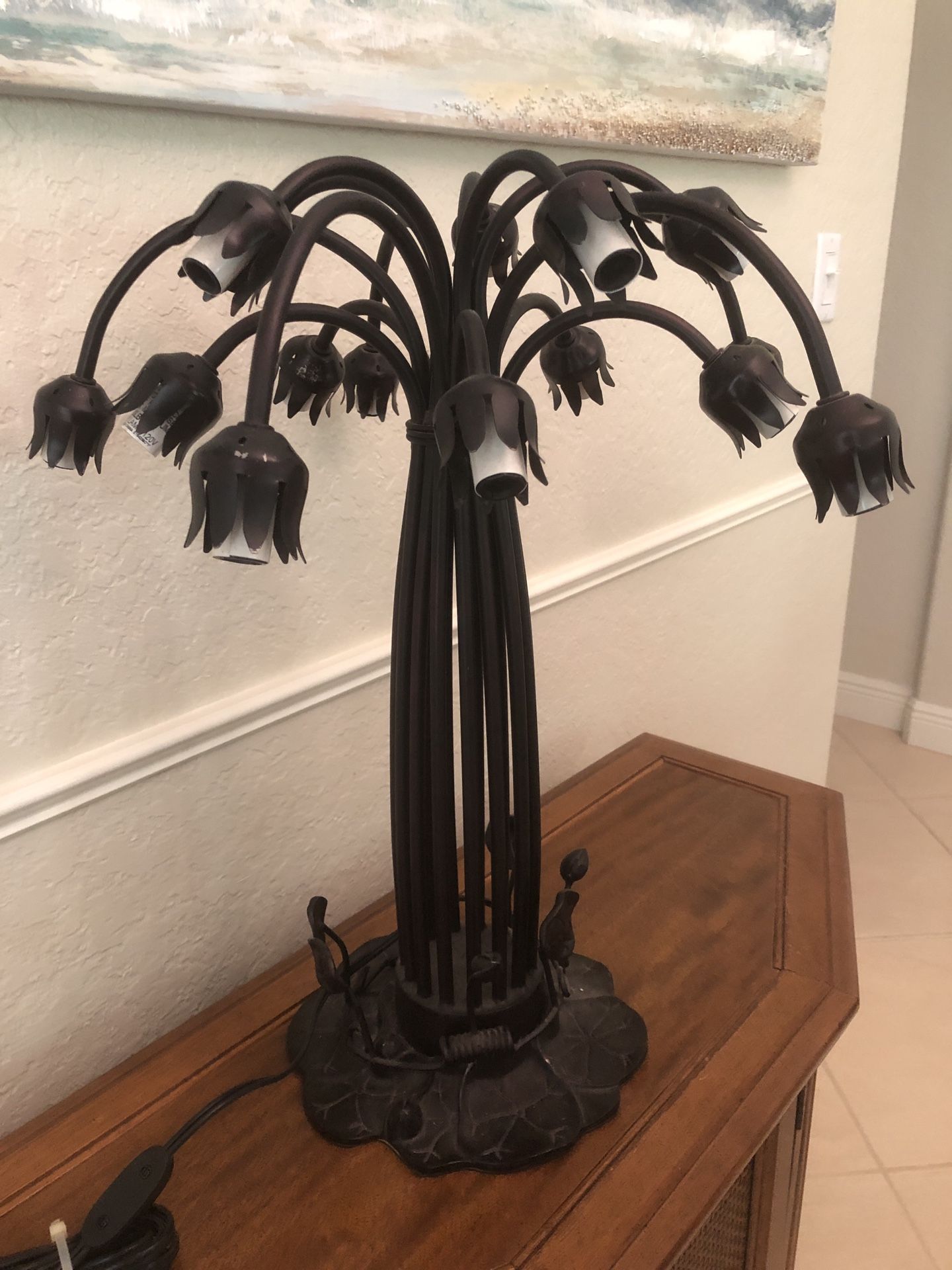 Large 15 Arm Tulip Table - Desk Lamp Lily Pad - Heavy Cast Iron