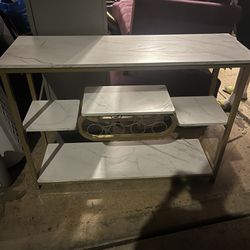 Vintage Gold and white bar with wine bottle and glass holder