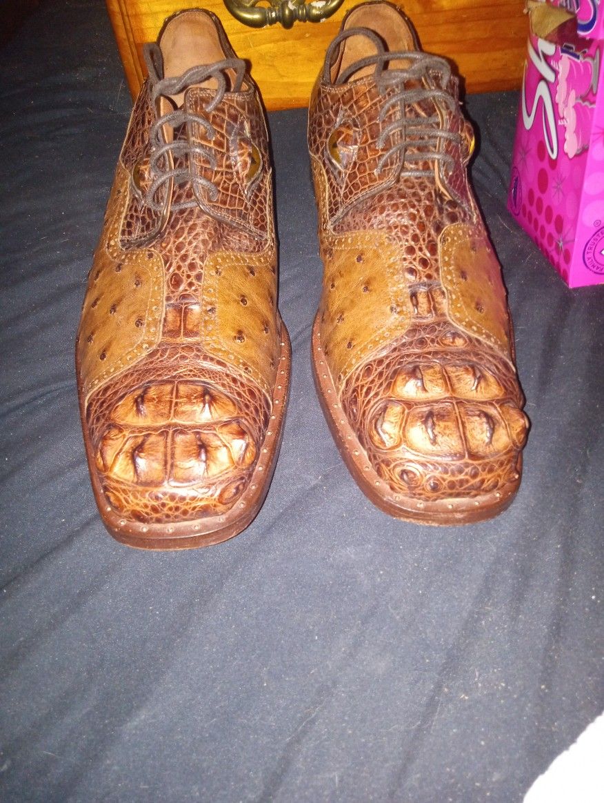 Chambers Exotic Genuine Ostrich/Alligator Mens Dress Shoe Size 10 1/2