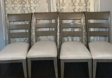 Set of 4 Ladder-Back Dining Wood and Fabric Chairs