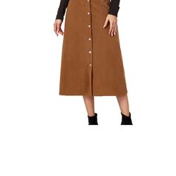 Women Long Skirt A-line Retro Elastic Corduroy Petticoat High Waist Button Womens Midi Skirt Casual Cogild