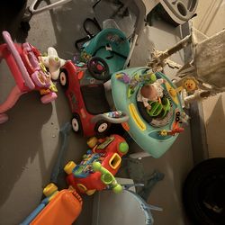 Toddler toys, bouncer, and grow with you highchair. All used but in good condition
