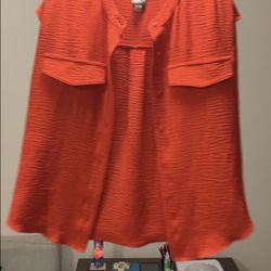 Worthington Orange Textured Sleeveless Button-Down Blouse -M