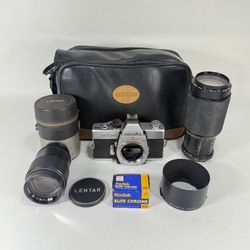 Vintage Minolta SRT201 CLC 35mm SLR Film Camera with 135mm f/2.8 & 70-210mm f/4