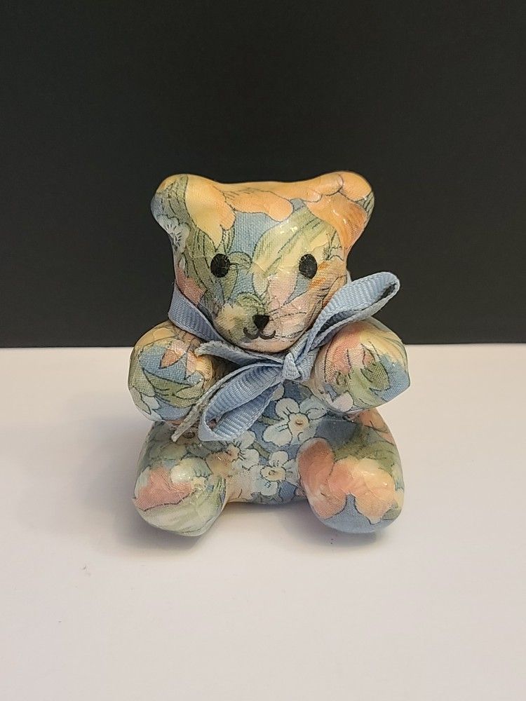 VINTAGE Baker Designs Cottage Core Floral Porcelain Teddy Bear
