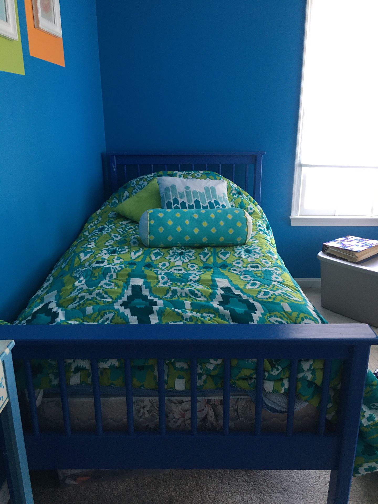 Twin bed- wood- blue