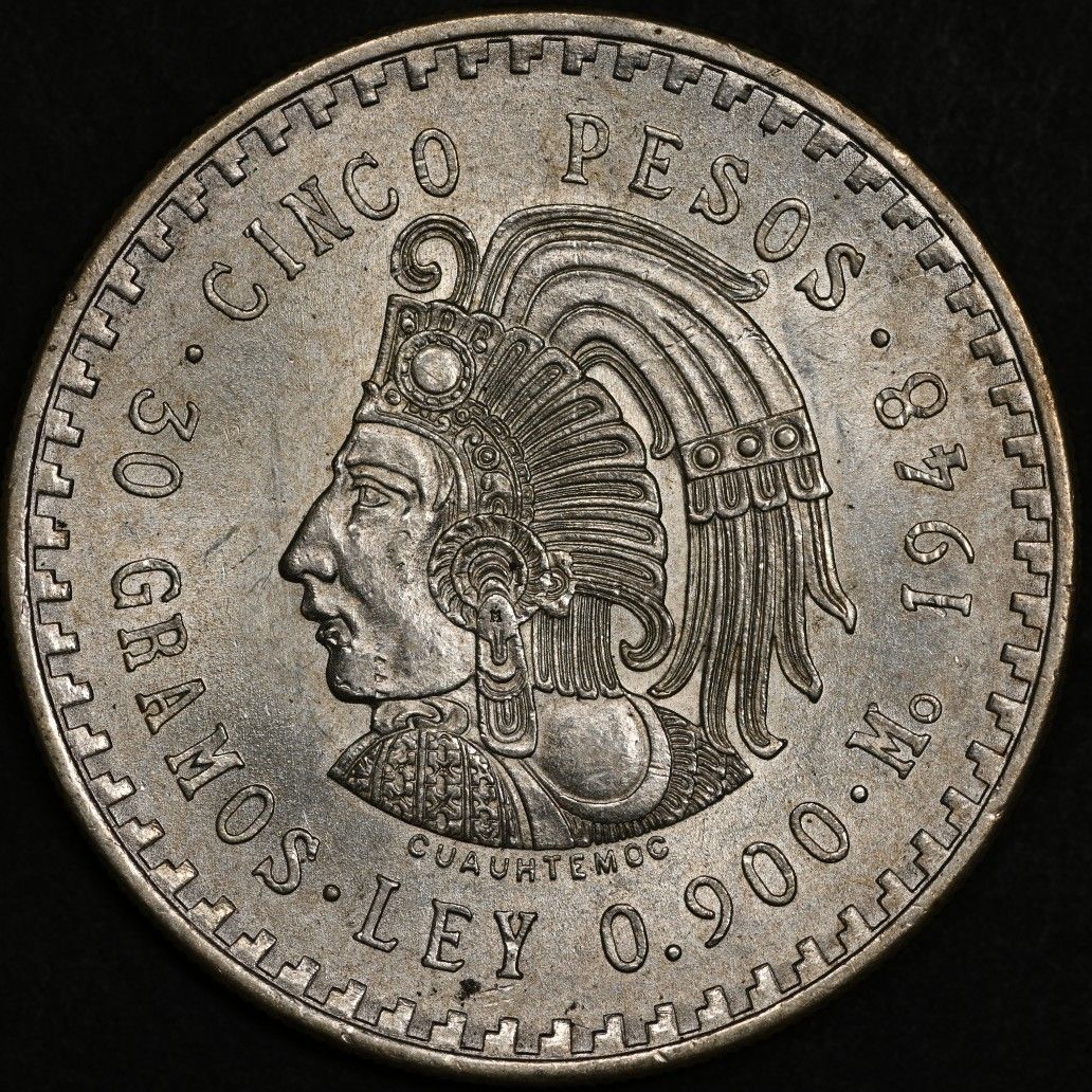 1948 Mexican Silver Cinco Peso Coin