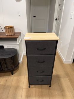 Modern 4-Drawer Dresser – Gray Fabric Storage Organizer with Wood Top