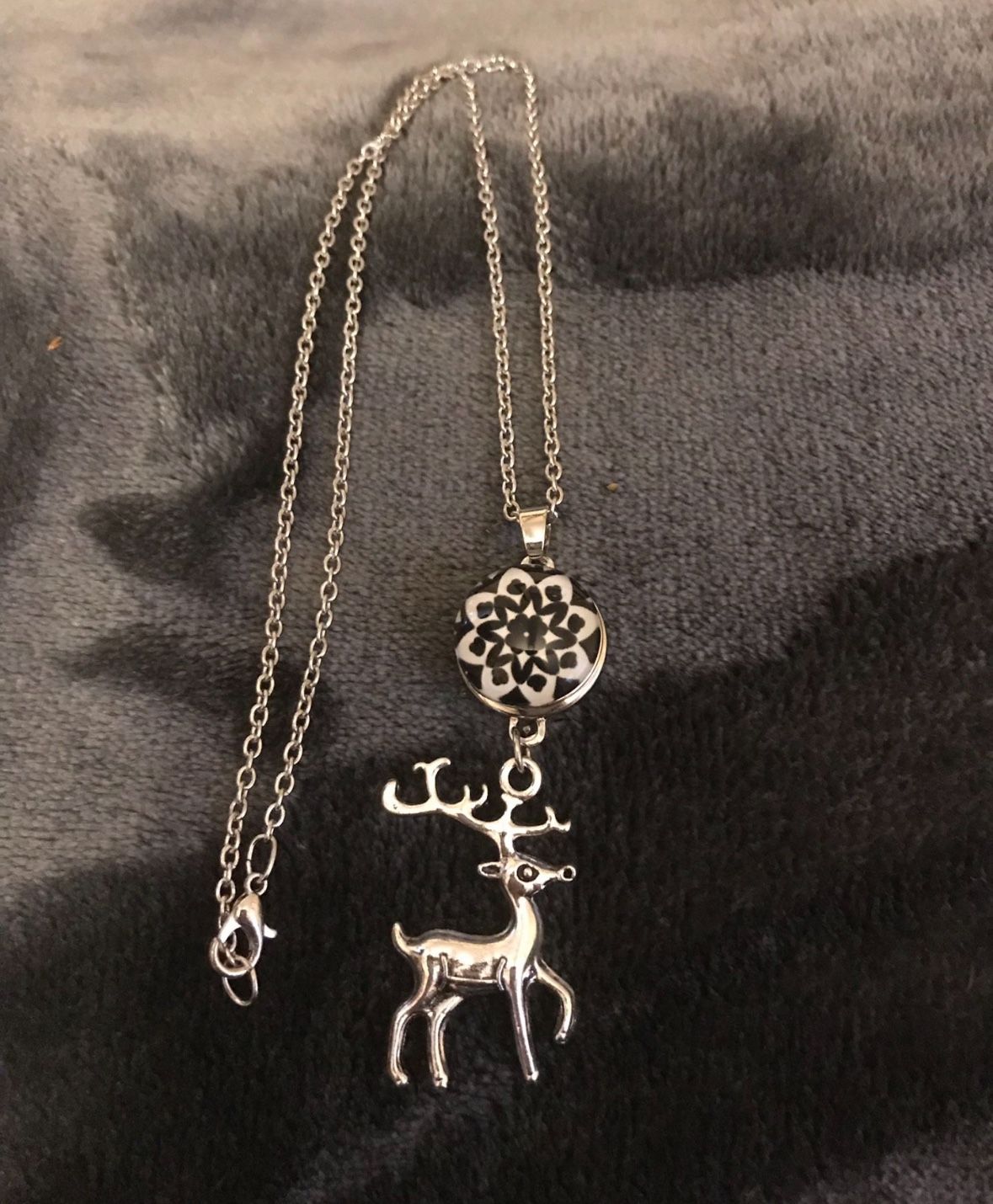 Silver Reindeer Snowflake 19” Necklace Winter Jewelry