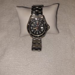 Speidel Watch Men Silver Tone Black Dial Date 40mm New Battery 7.5"