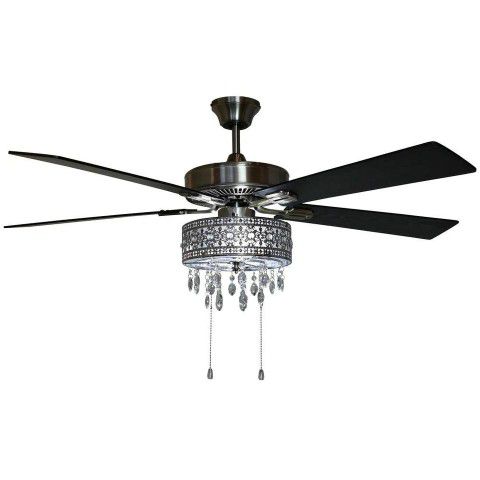 River Of Goods Modern Crystal Chandelier 52 In. LED Silver Ceiling Fan With Light