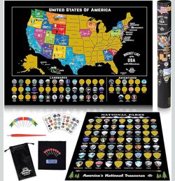 The Bright Standards USA Scratch Map Poster Bucket List Adventures Map is a map of the United States that allows users to track their travels and adve