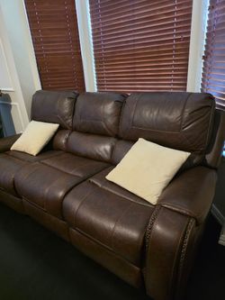 Brown leather sofa, loveseat