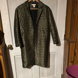 Size 2 Olive Green Leopard Print Overcoat 