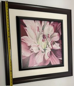 Laila "Fiona I" Large Framed Canvas Wall Art - Pink & Burgundy Dahlia Floral Print (29" x 29")