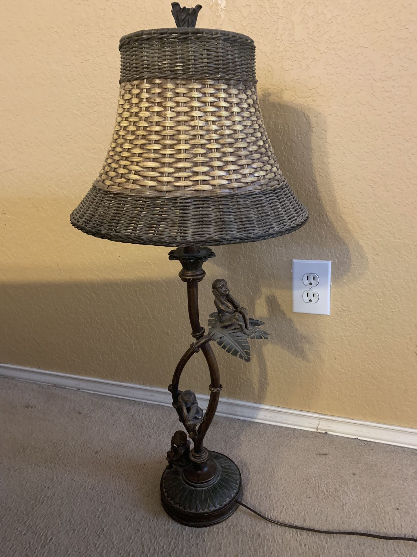 Monkey lamp with wicker shade