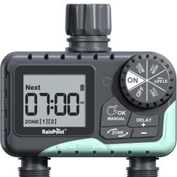 RAINPOINT Water Timer for Garden Hose - 2 Zone Sprinkler Timer with Rain Delay/Manual Watering/Automatic Irrigation for Yard Lawn