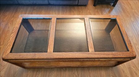 Oak-Finish Wood & Glass Coffee Table