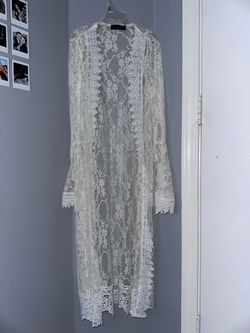 White Floral Lace Duster Kimono Cardigan
