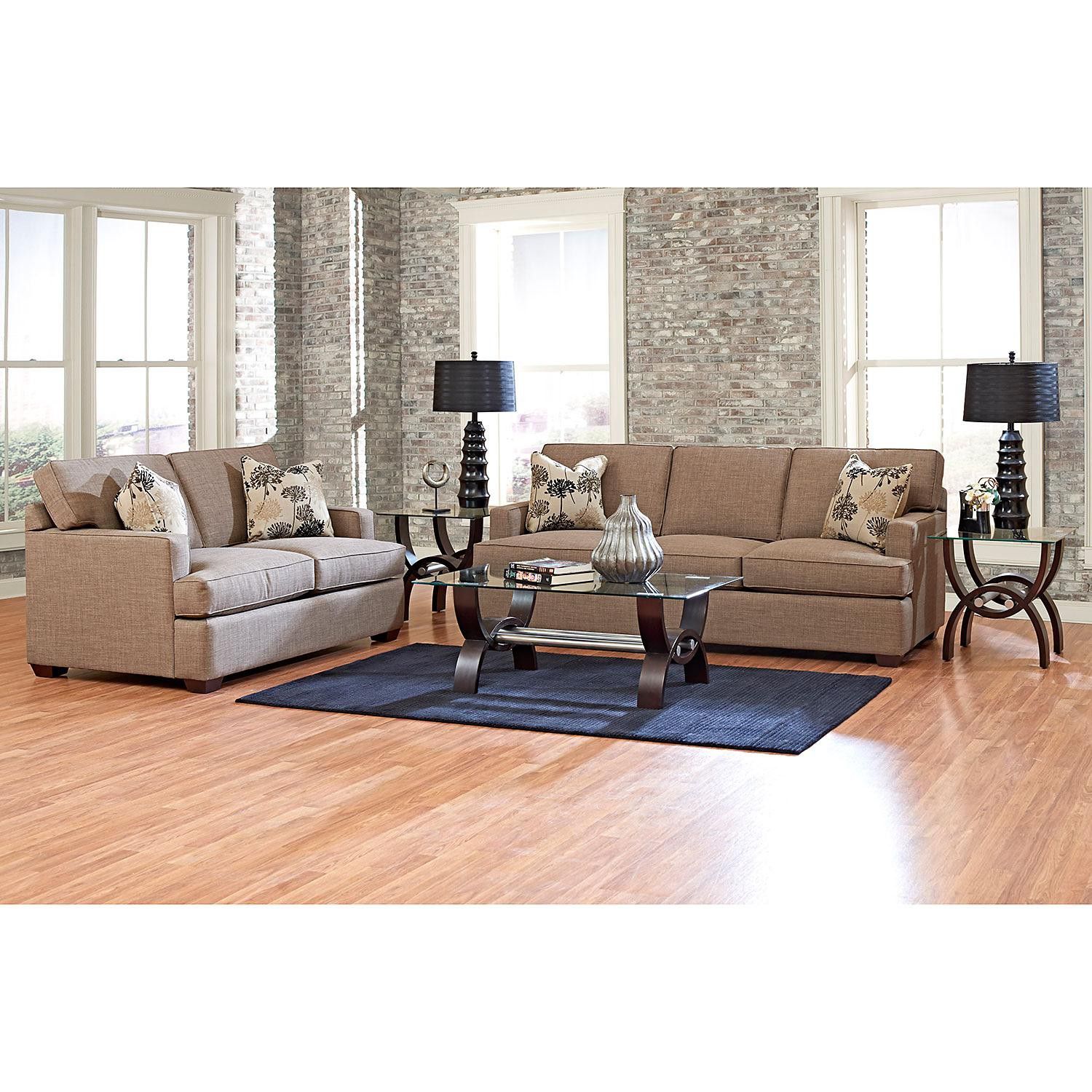 New..Klaussner Ballard Collection modern medium gray fabric 86" sofa and 61" loveseat with cushions and throw pillows