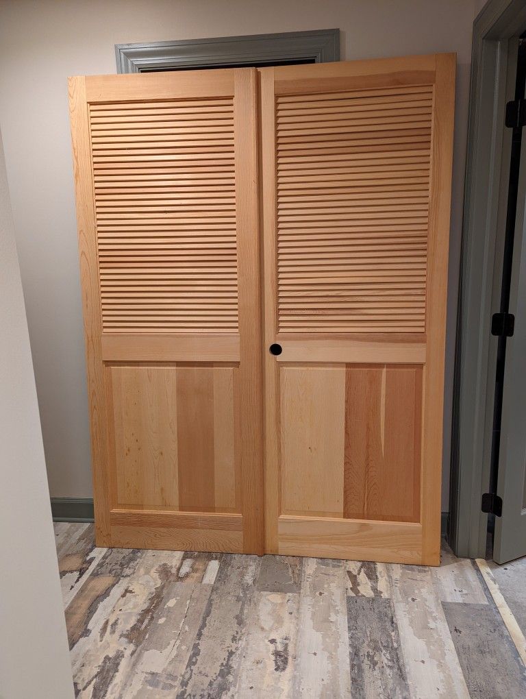 Pre-hung Half Louver Raised Panel Unfinished Pine Doors Measuring 5 Ft X 60 In (2 30 Inch Doors)