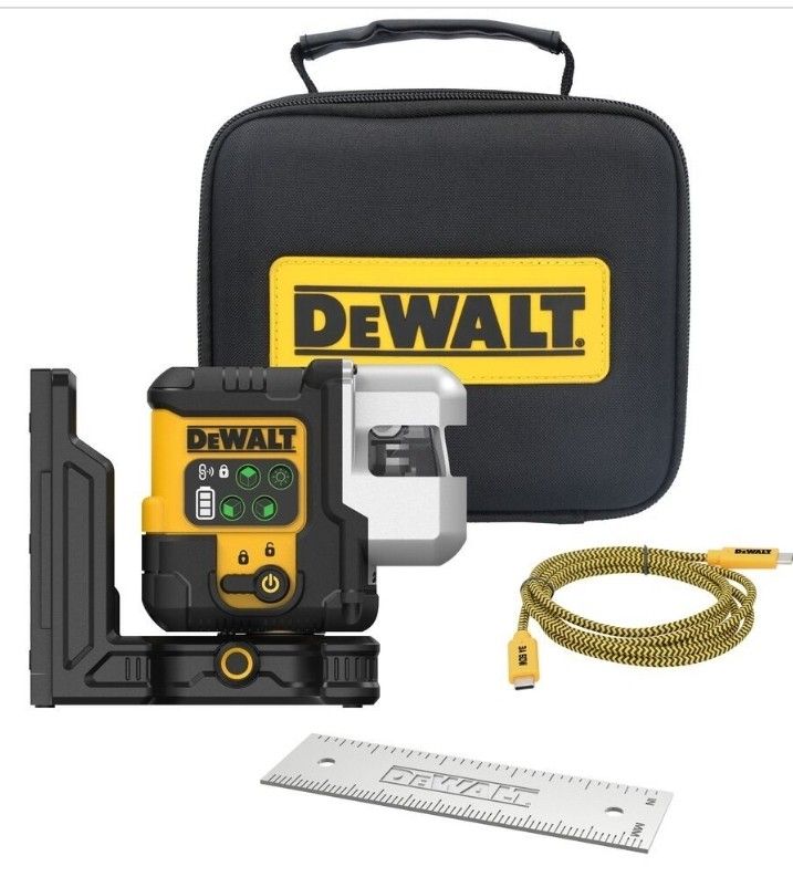 (1) Dewalt USB Rechargeable Green 3X180° Line Laser Base Kit