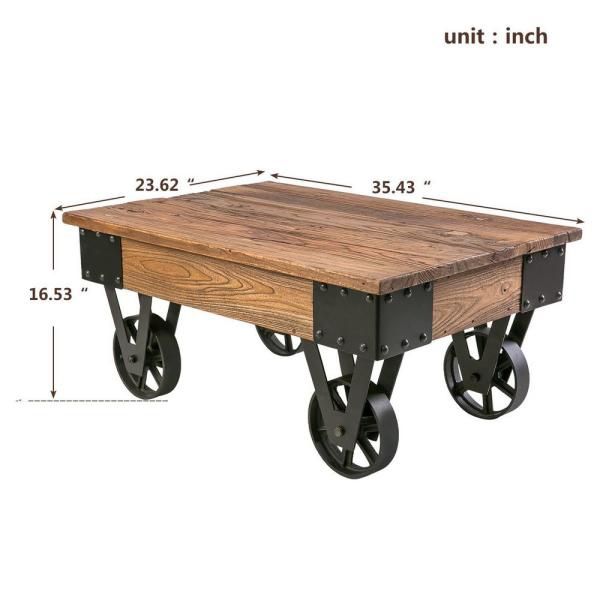 Harper & Bright - Brown/Black Medium Rectangle Wood Coffee Table with Casters