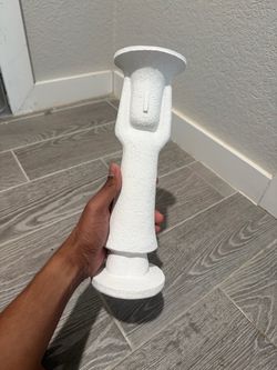 White Decorative Face Candle Holder – $5