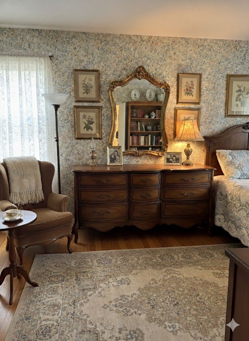 Vintage French Provincial Dresser With Mirror 