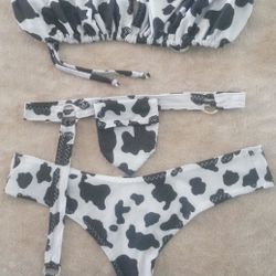 Cow Print Swim Suit Bikini With harness 
