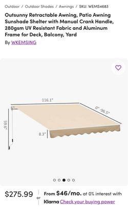 Outsunny Retractable Awning, Patio Awning Sunshade Shelter with Manual Crank Handle, 280gsm UV Resistant Fabric and Aluminum Frame for Deck, Balcony,