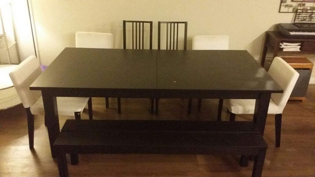 Ikea Stornas table. Bench and 6 chairs