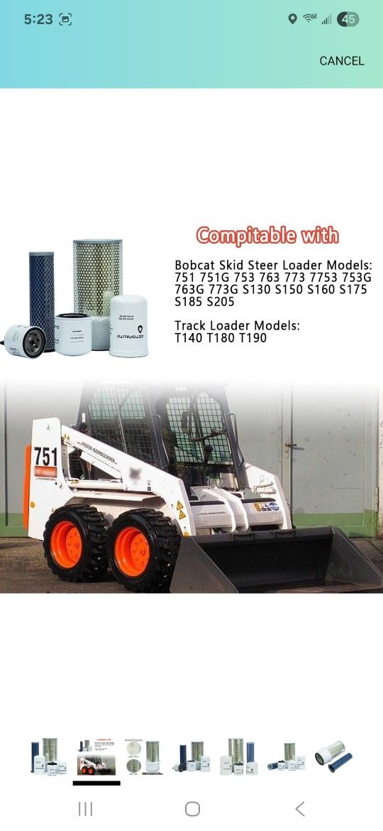 Filter Kit Compatible with Bobcat Skid Steer Loader 743 751 T140 T180 T190 S130 S150 S160 S175 S185 S205 753 7