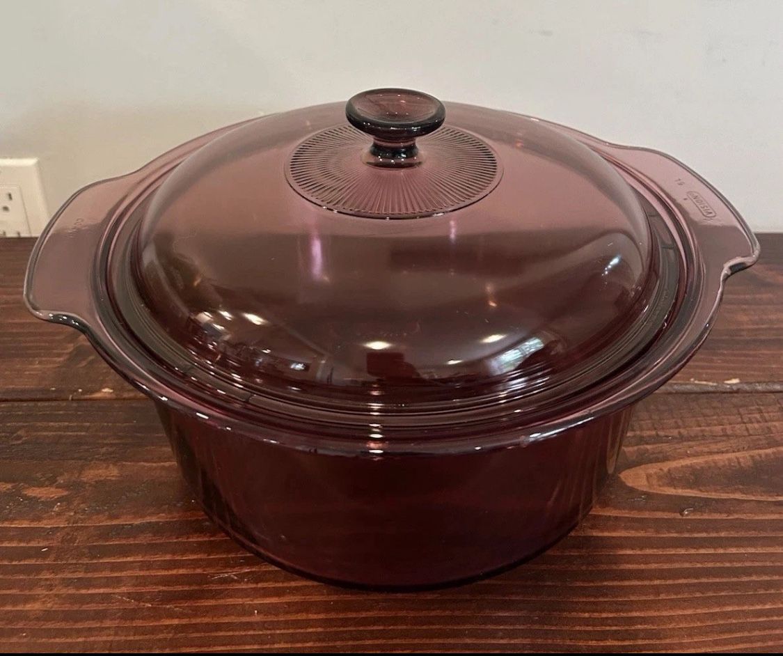 Vision Corning Ware Dutch Oven Stock Pot Cookware 5L Pyrex Lid USA Cranberry