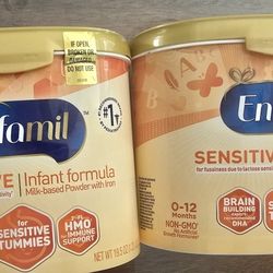 Lot of 2 Enfamil SENSITIVE Tummies Infant Formula W/DHA 19.5oz EXP 11/2025 